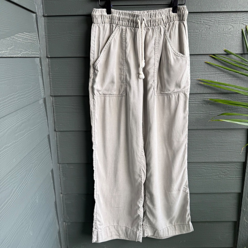 C&C California Wide Leg Pants Sz S Sage Lyocell Drawstring Contemporary Classic